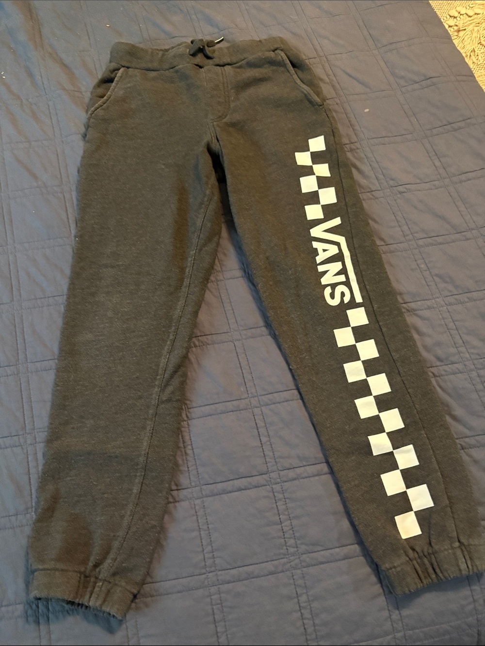 Vans Black Sweatpants boys size medium with White Checkerboard Logo good